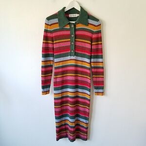 Rachel Antonoff Multicolor Striped Ribbed Midi Dress